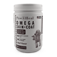 Paw & Heal - Omega 3 Treats For Dogs - Skin and Coat 180 Soft Chews - Beef